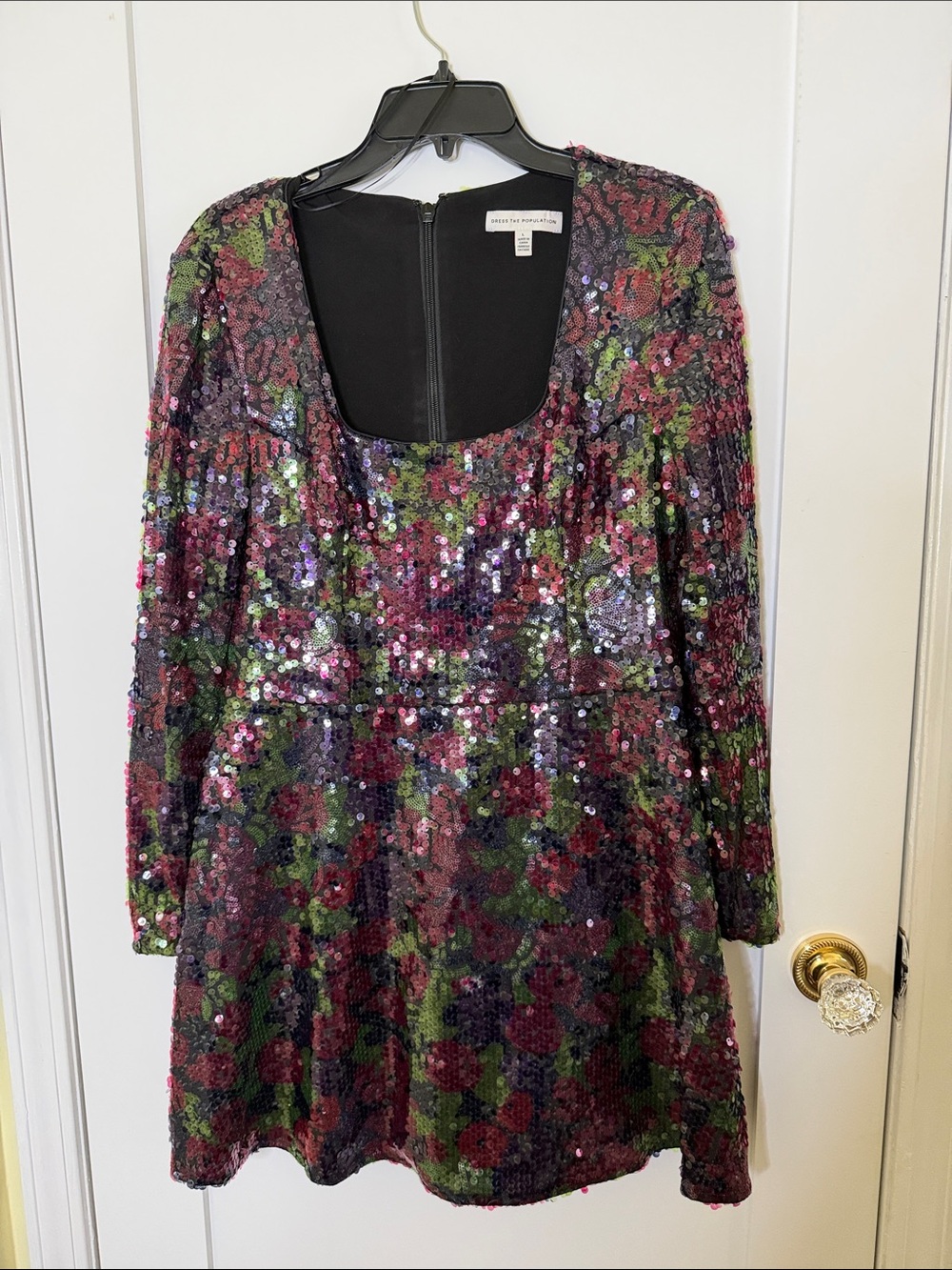 Dress the Population Sequin Floral Mini Dress in Purple, Green, Pink
